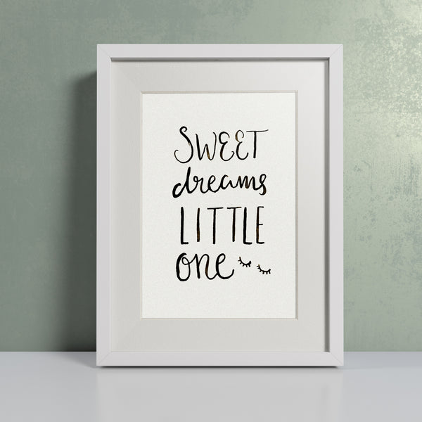 'Sweet dreams little one' hand lettered modern calligraphy print - Personalised 