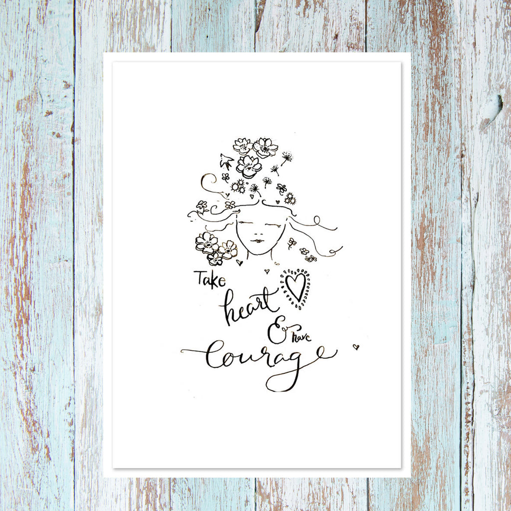 'Take heart & have courage' hand lettered modern calligraphy card - Personalised card