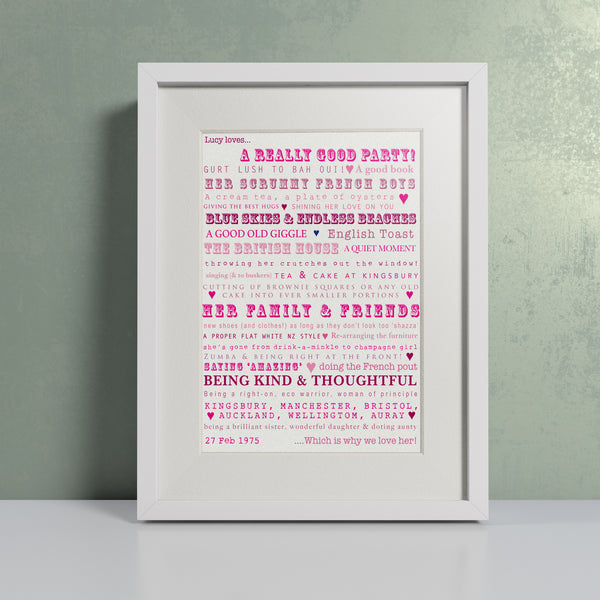 Likes Pinks - Personalised Print